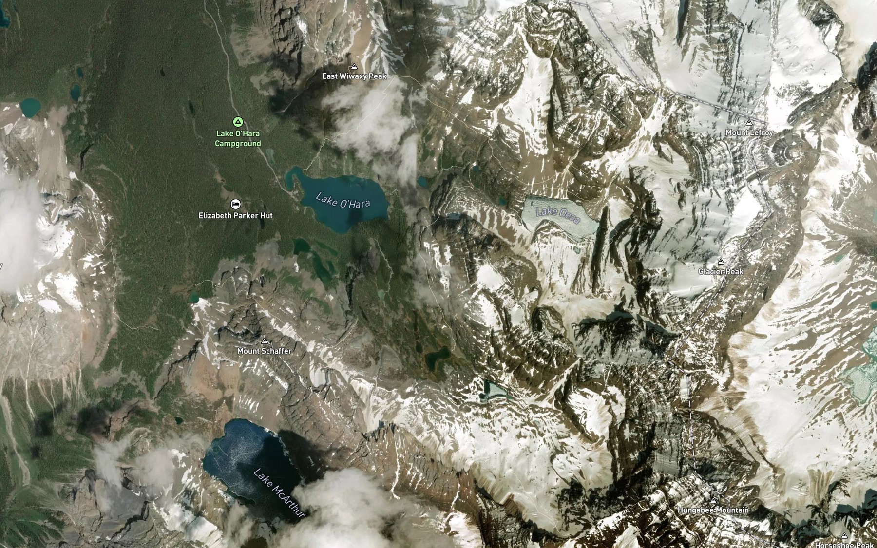 Satellite map of the Cascade Lakes