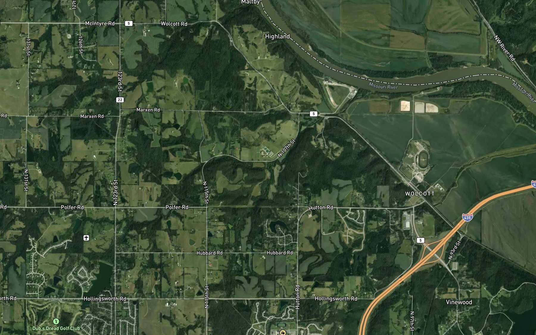 Satellite map of the Honey Creek
