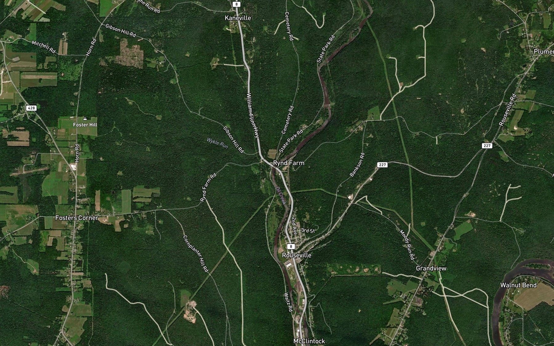 Satellite map of the Cherrytree Run