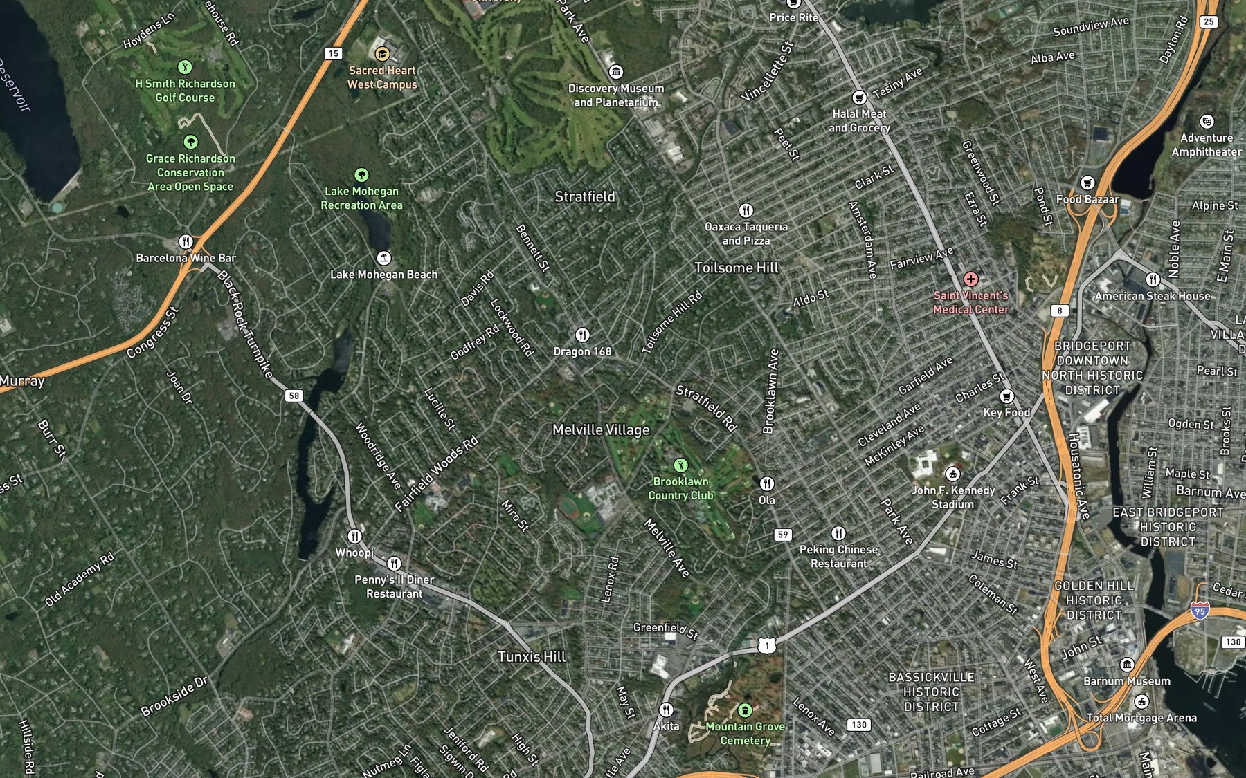 Satellite map of the Horse Tavern Brook