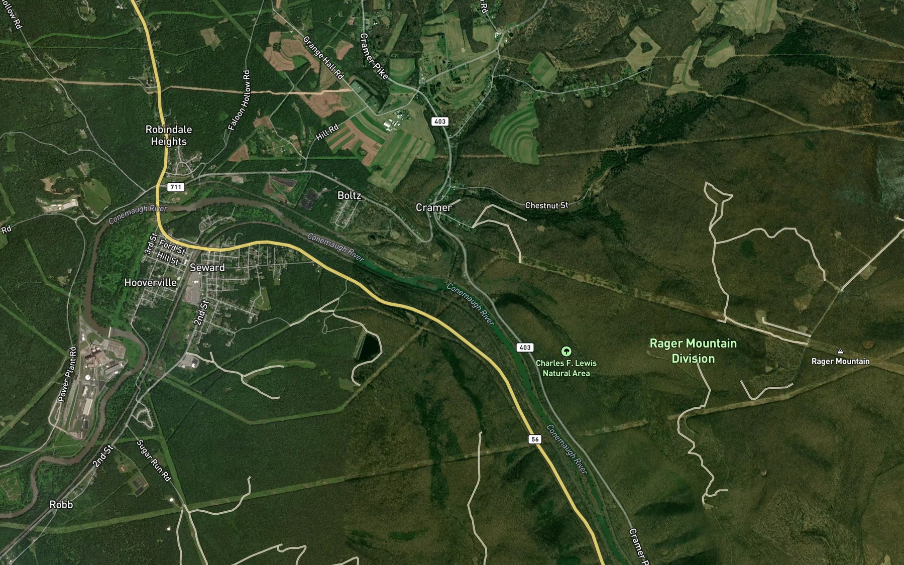 Satellite map of the Findley Run