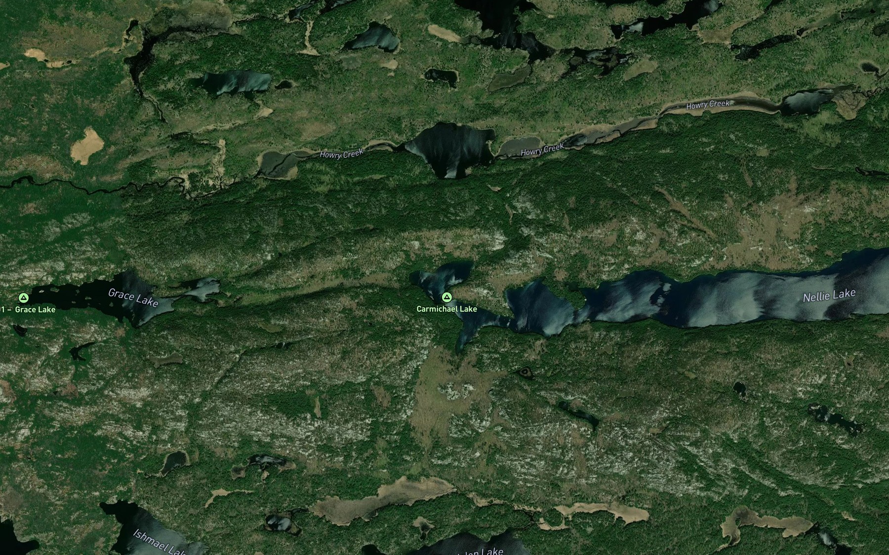 Satellite map of the Carmichael Lake