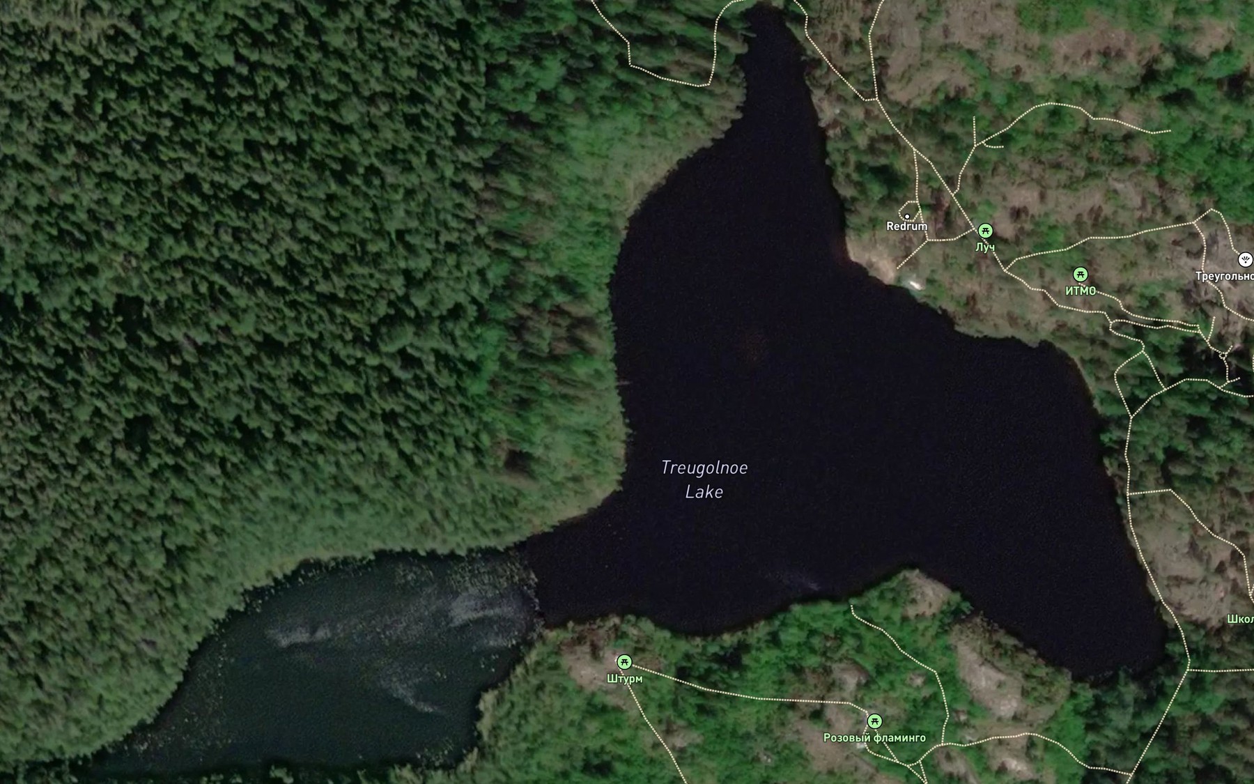 Satellite map of the Treugolnoe Lake
