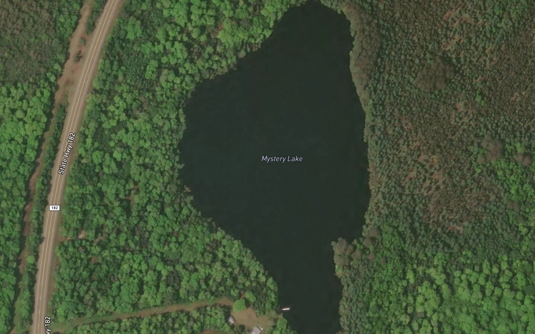 Satellite map of the Mystery Lake