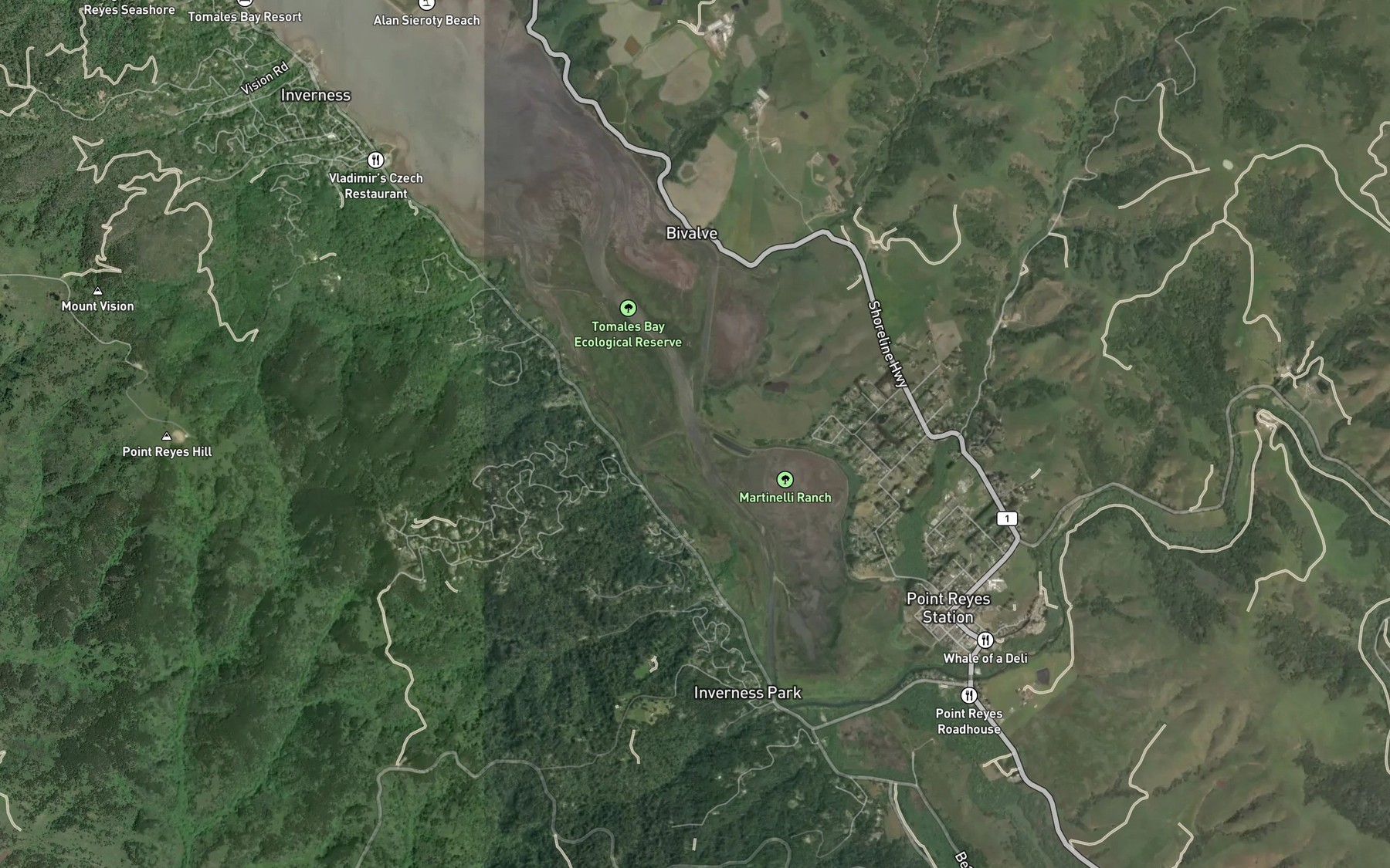 Satellite map of the Lagunitas Creek