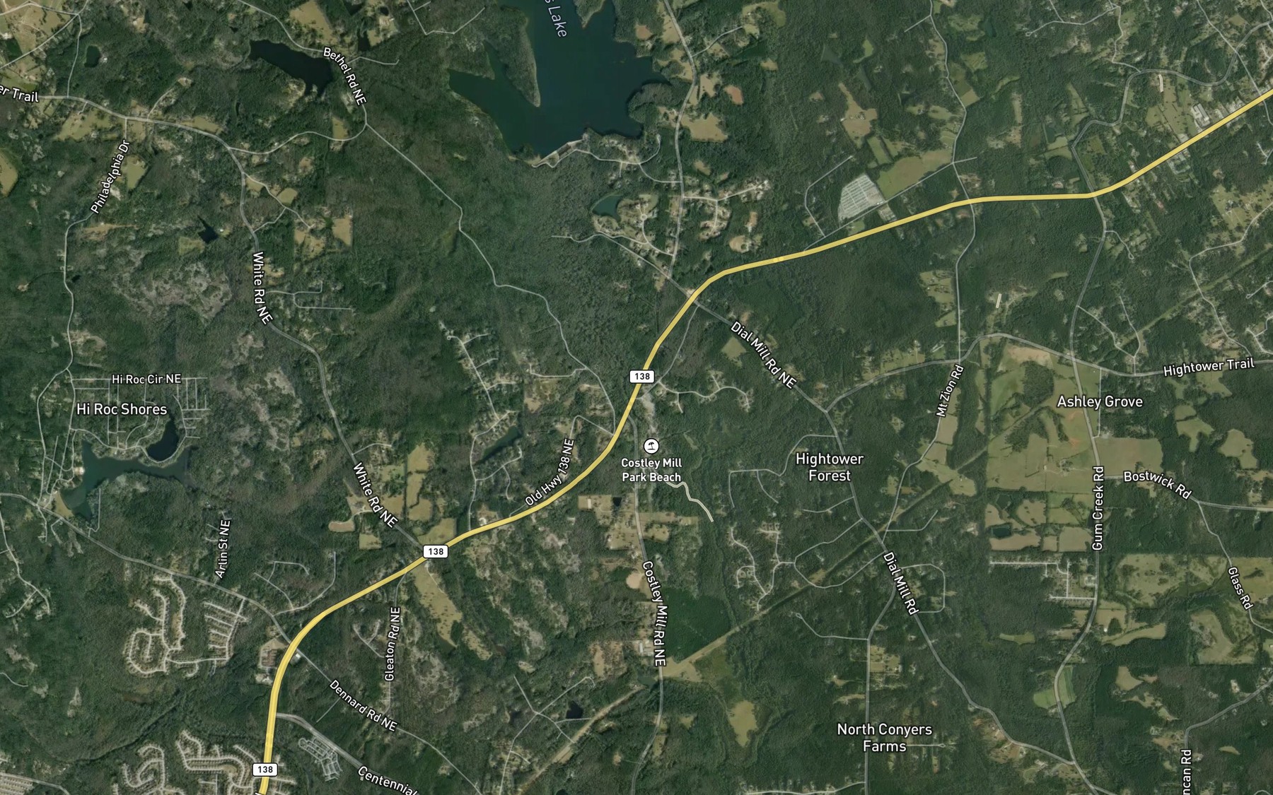 Satellite map of the Costley Millpond