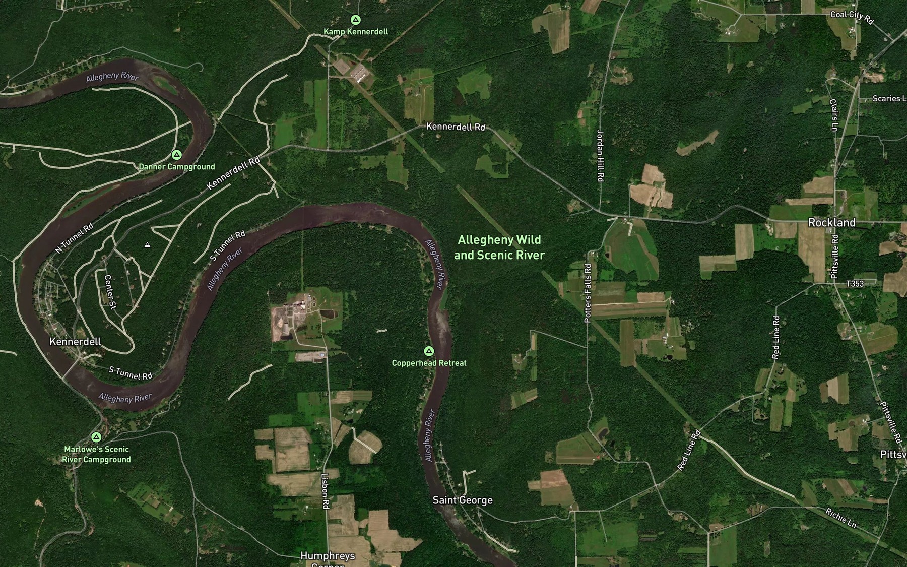 Satellite map of the Roberts Run