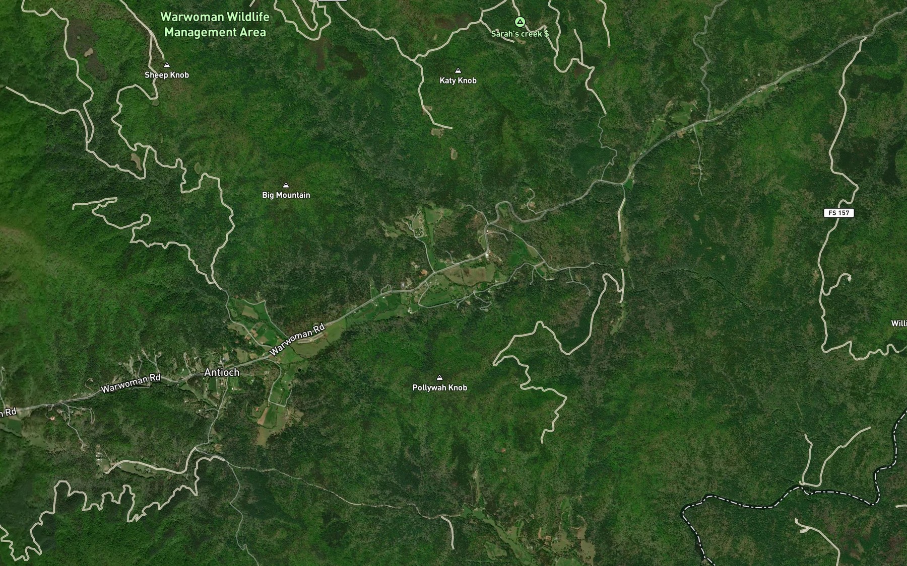 Satellite map of the Walnut Fork