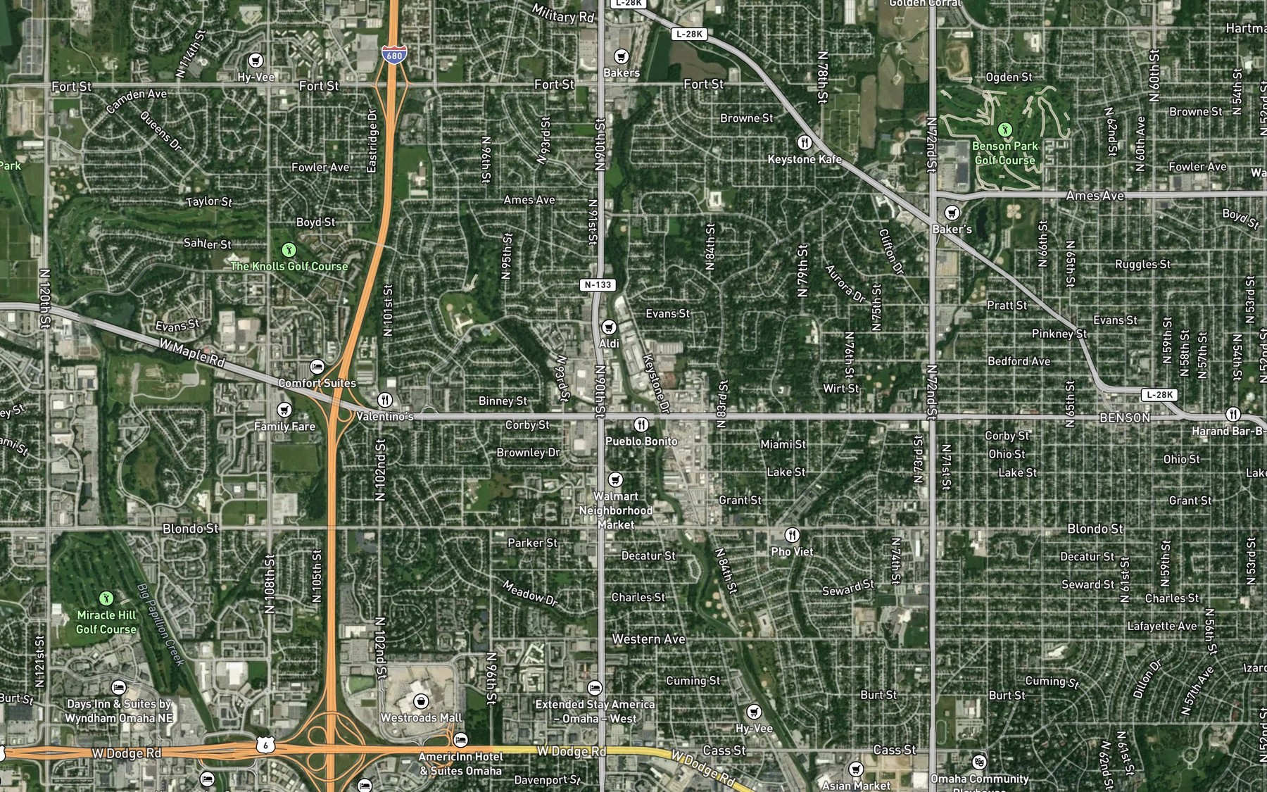 Satellite map of the Maple Village Creek