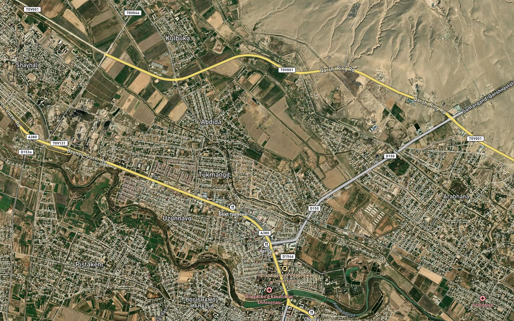 Satellite map of the Kanal Eskiangar Imeni Leninskogo Komsomola Uzbekistana