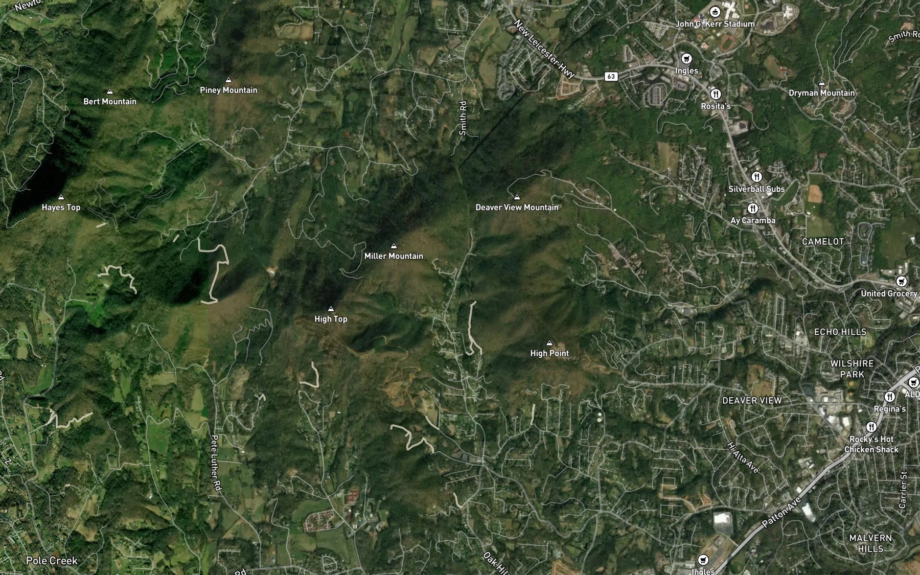 Satellite map of the Starnes Cove Lakes