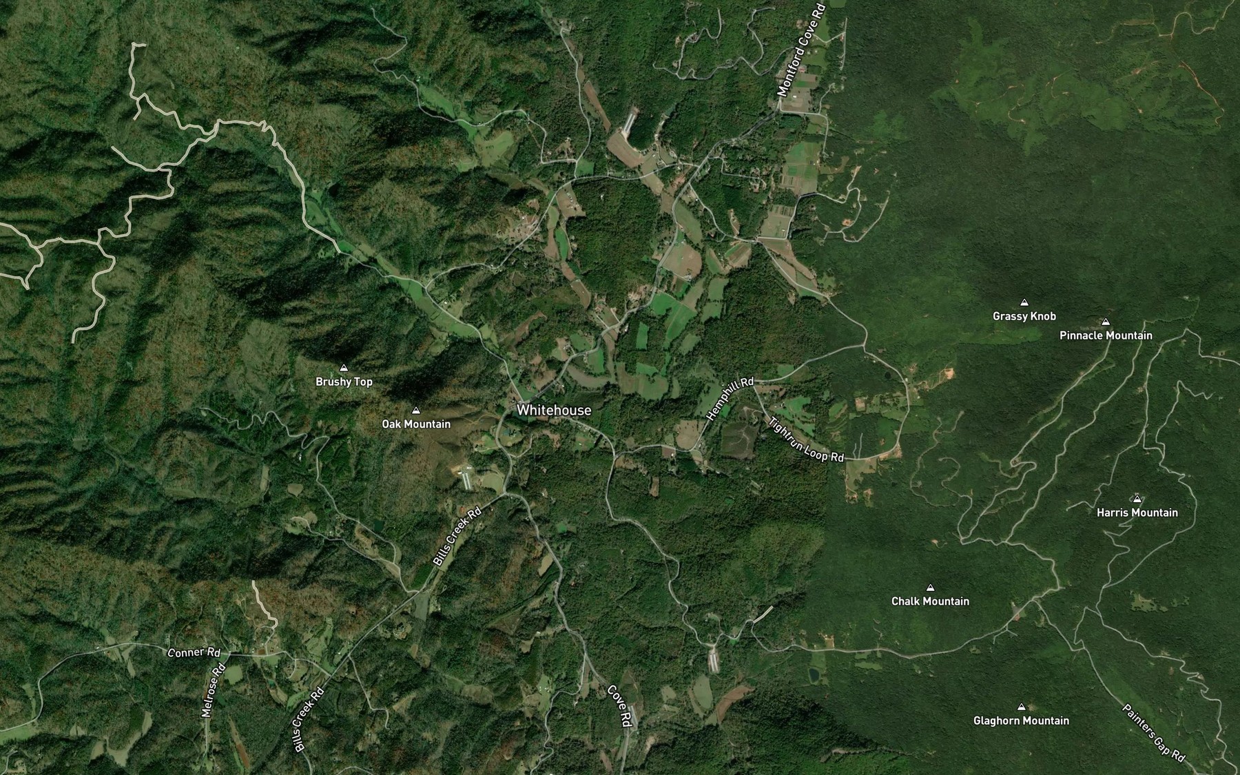 Satellite map of the Greasy Creek
