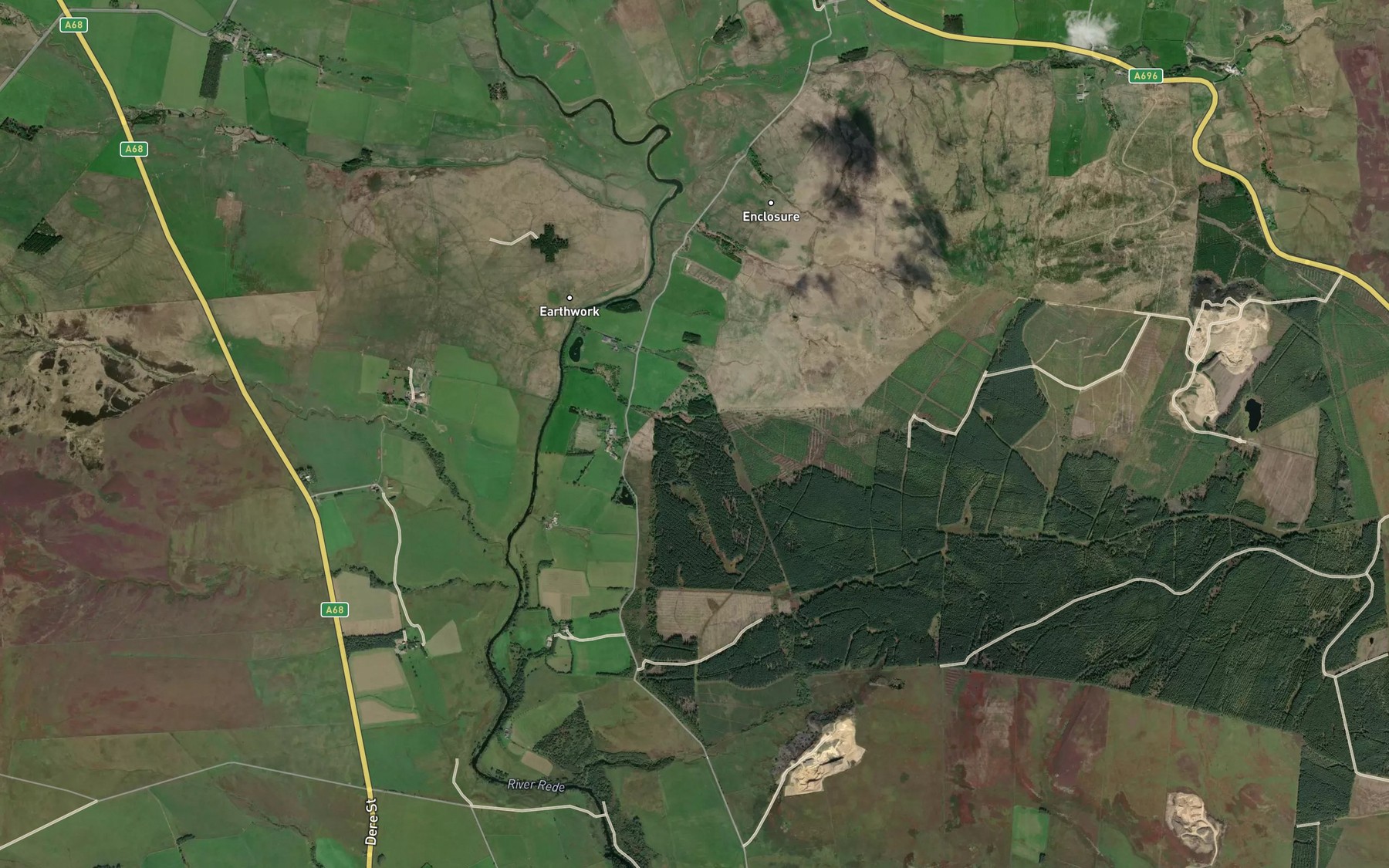 Satellite map of the Elsdon Burn