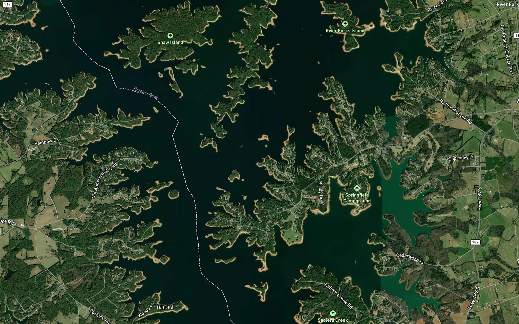 Satellite map of the Jarrett Boat Ramp