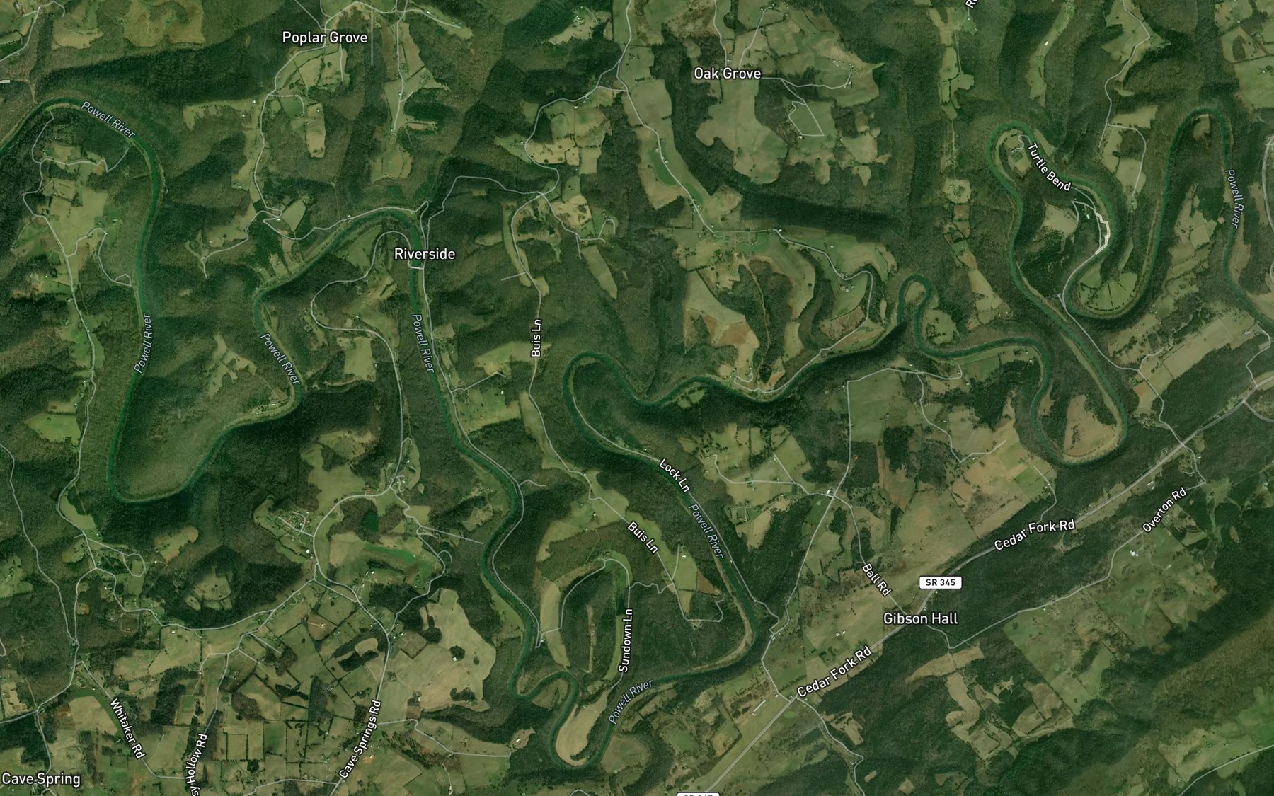 Satellite map of the Pines Creek