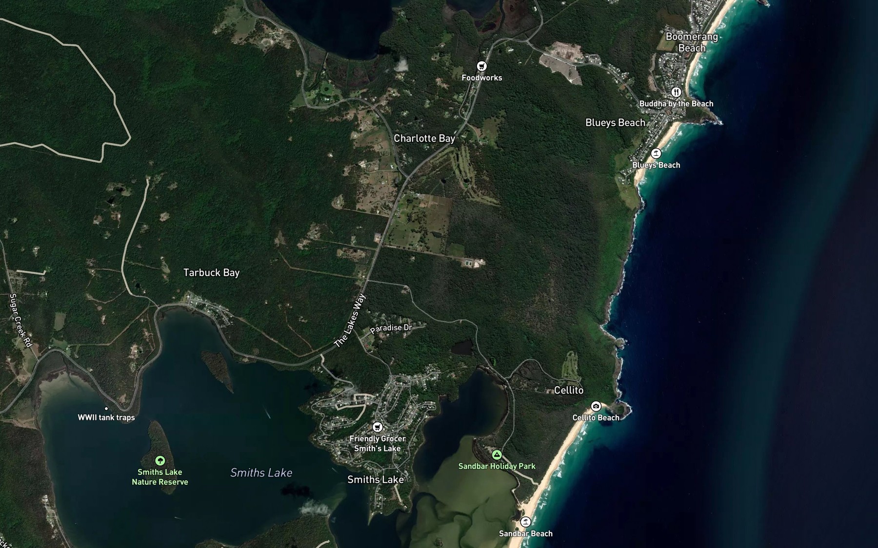 Satellite map of the Symes Bay