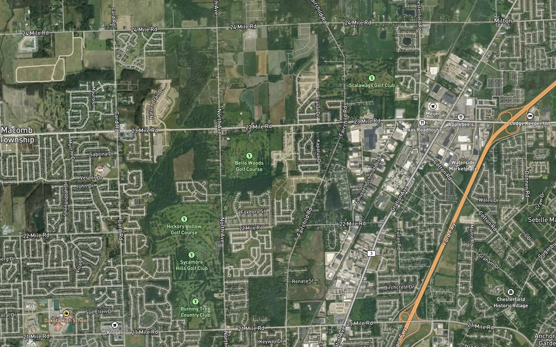 Satellite map of the Bowman Ditch