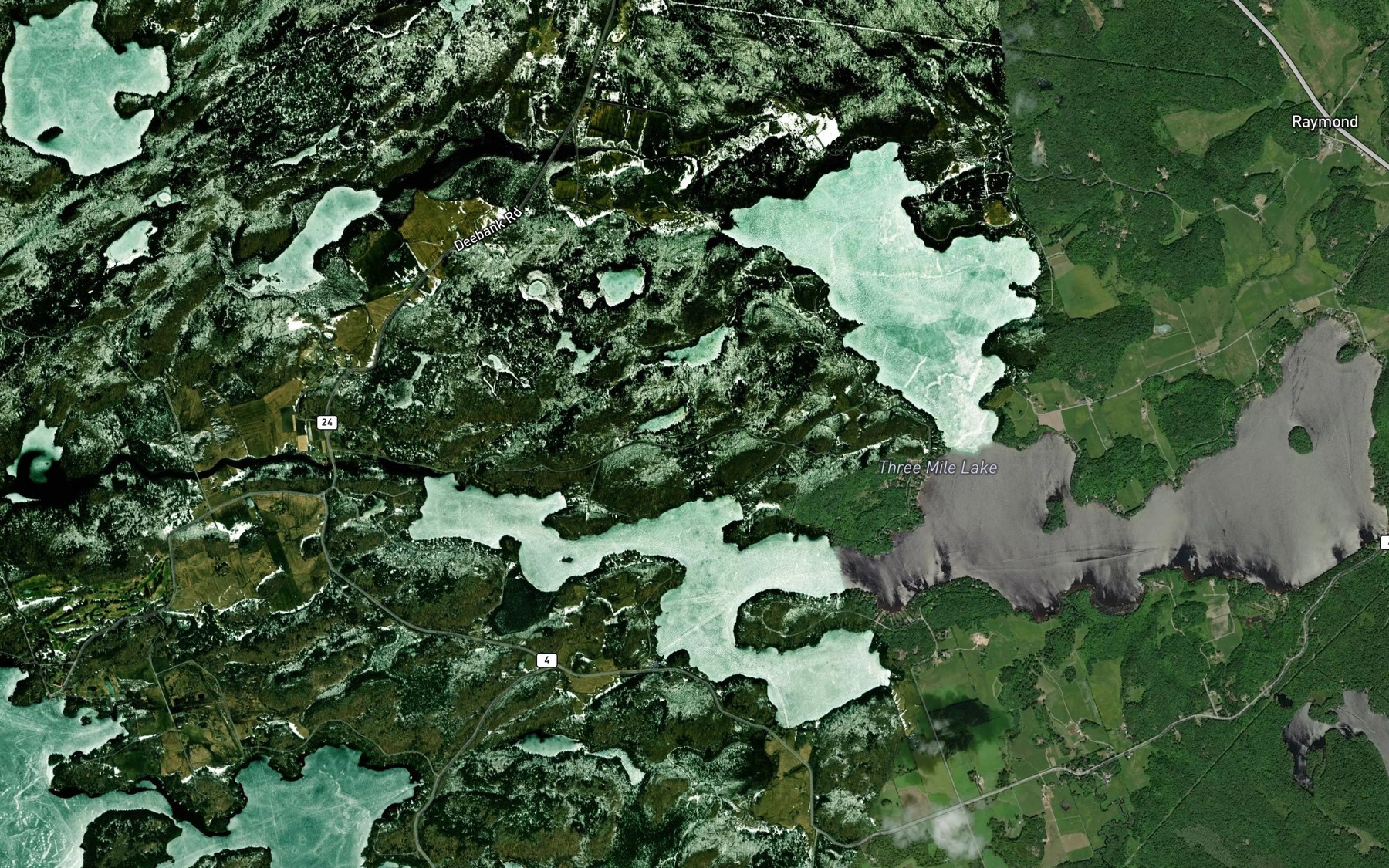 Satellite map of the Three Mile Lake