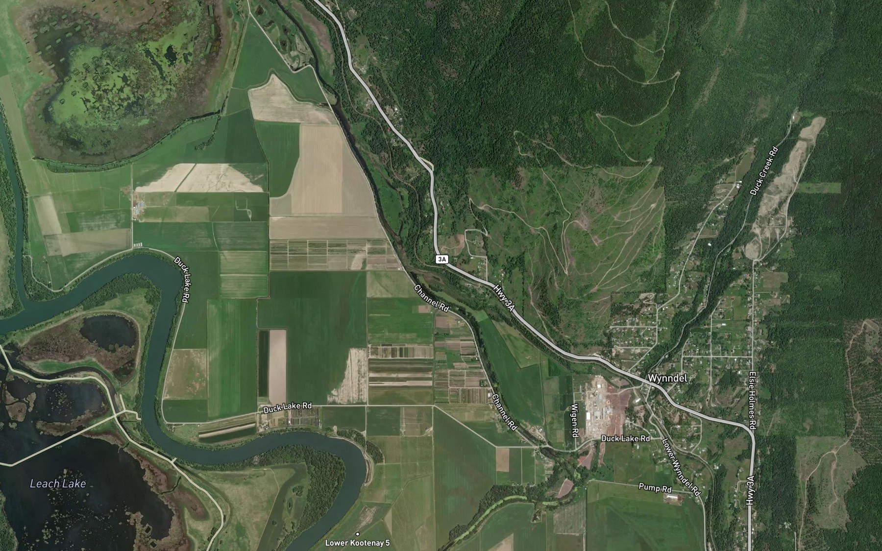 Satellite map of the Duck Creek
