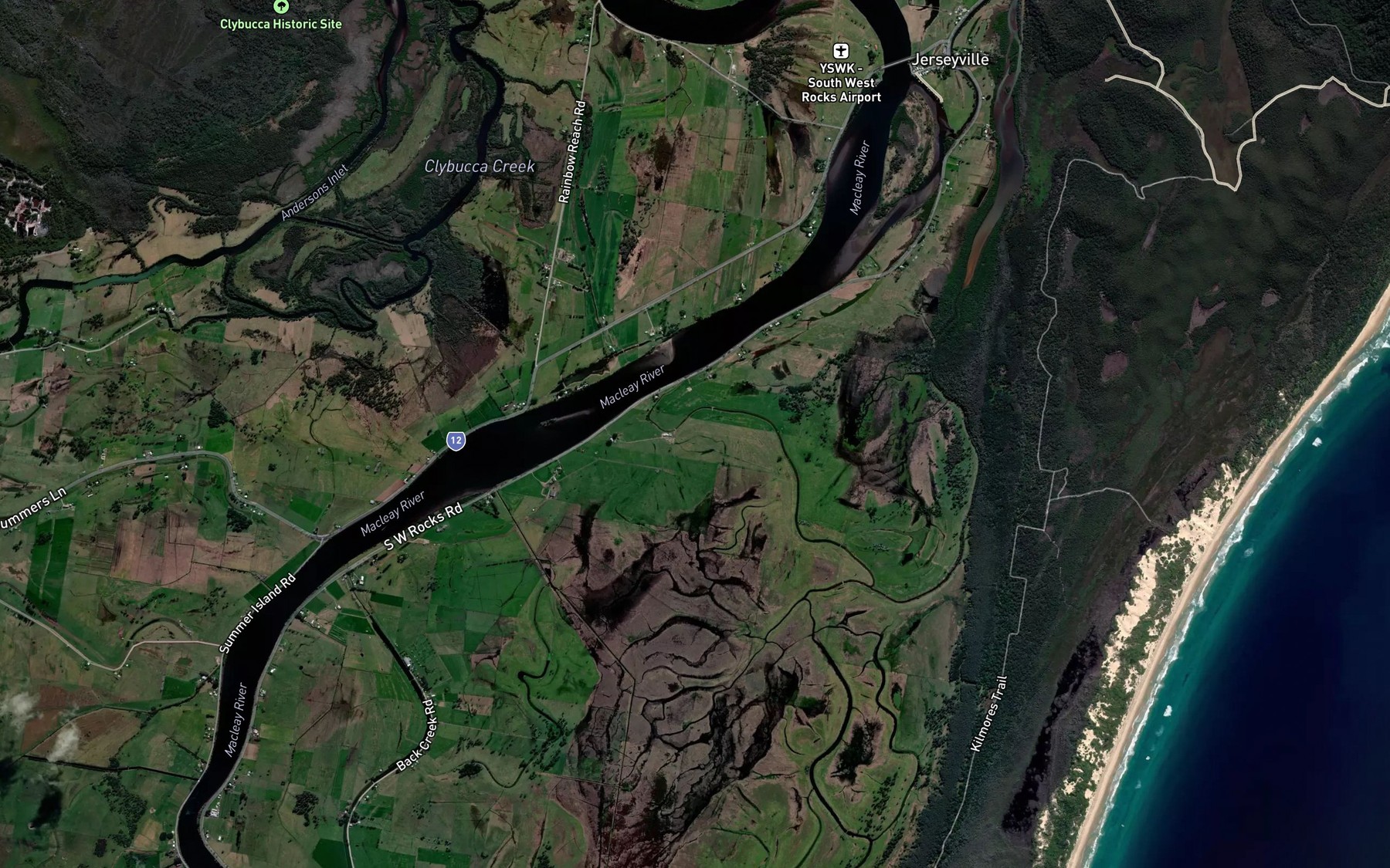 Satellite map of the Balls Creek