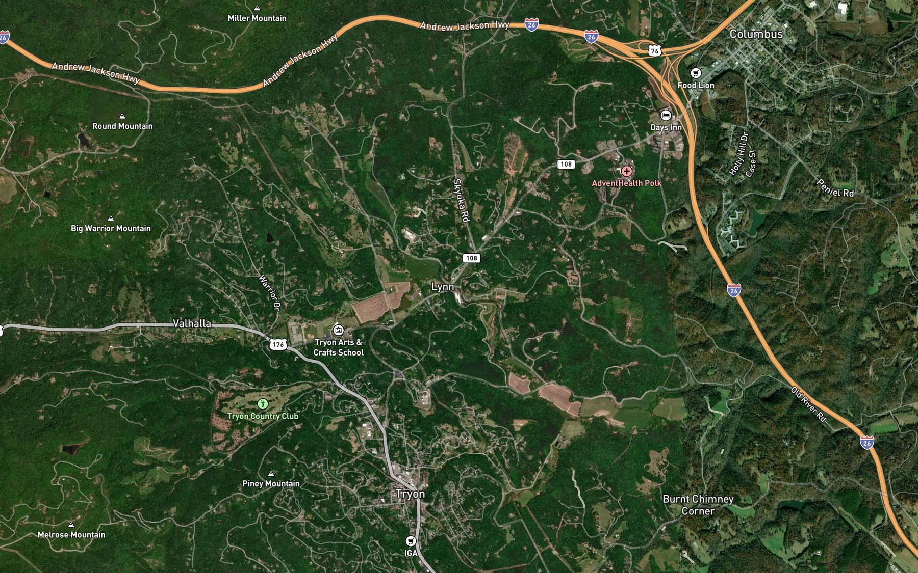Satellite map of the Skyuka Creek