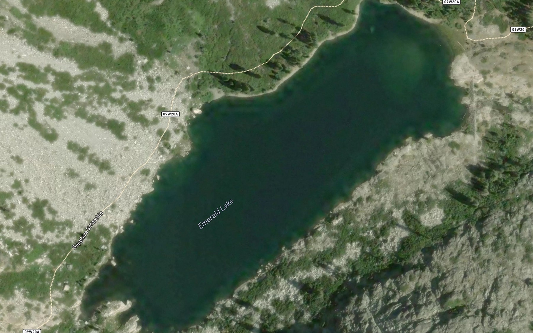 Satellite map of the Emerald Lake
