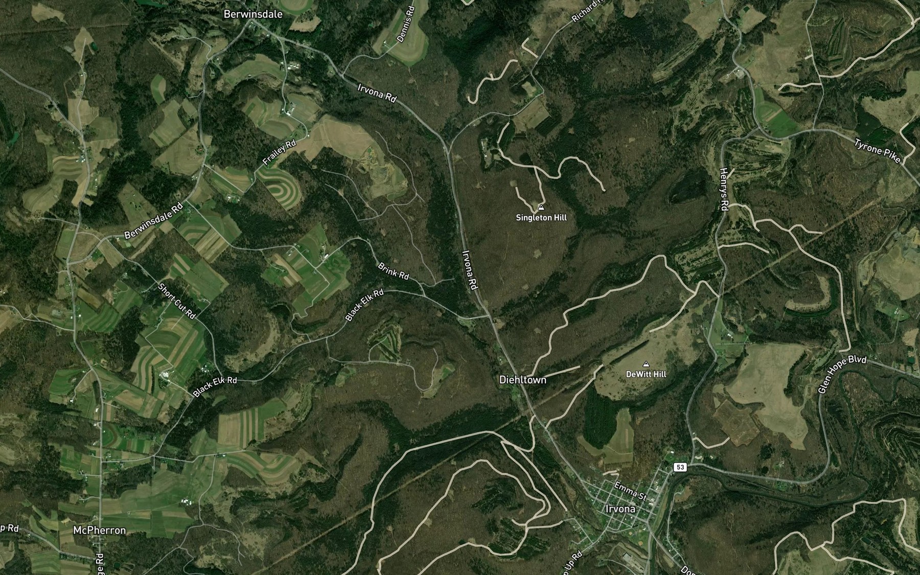 Satellite map of the Holes Run