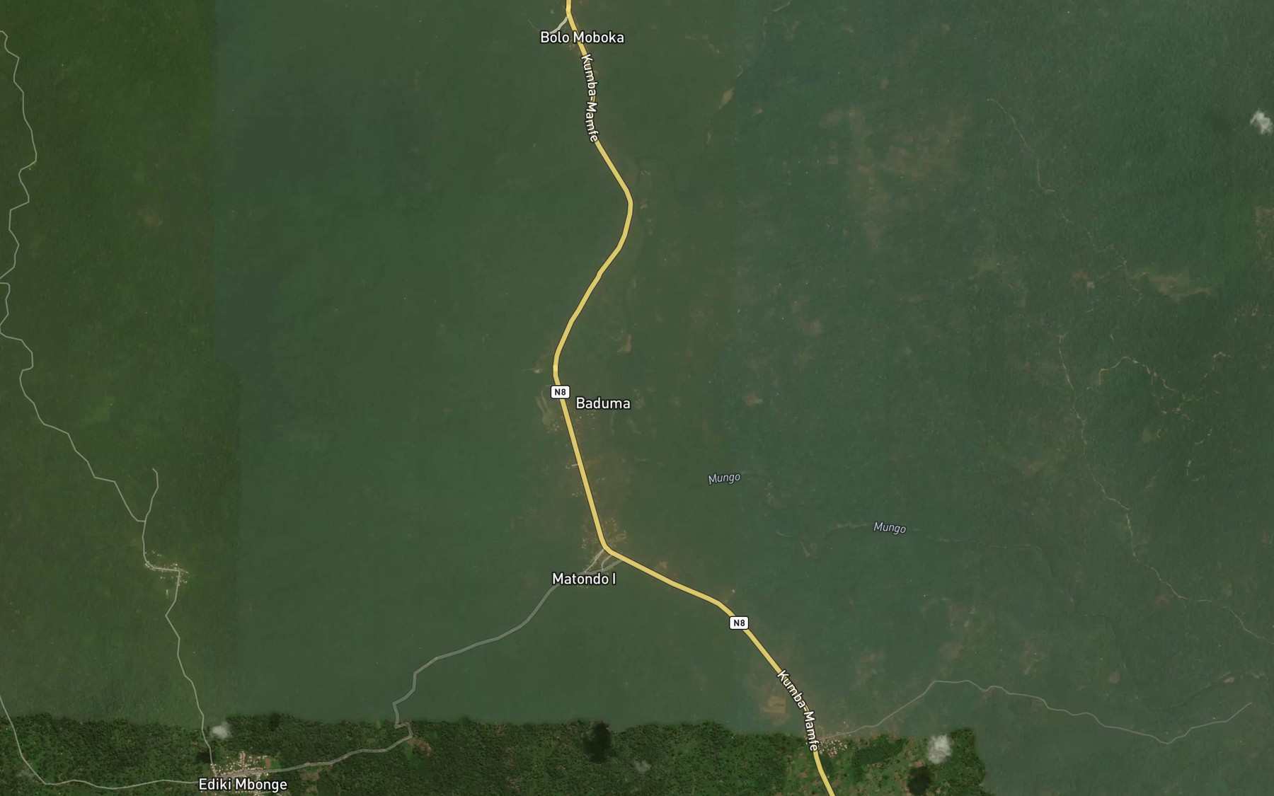 Satellite map of the Mungo River