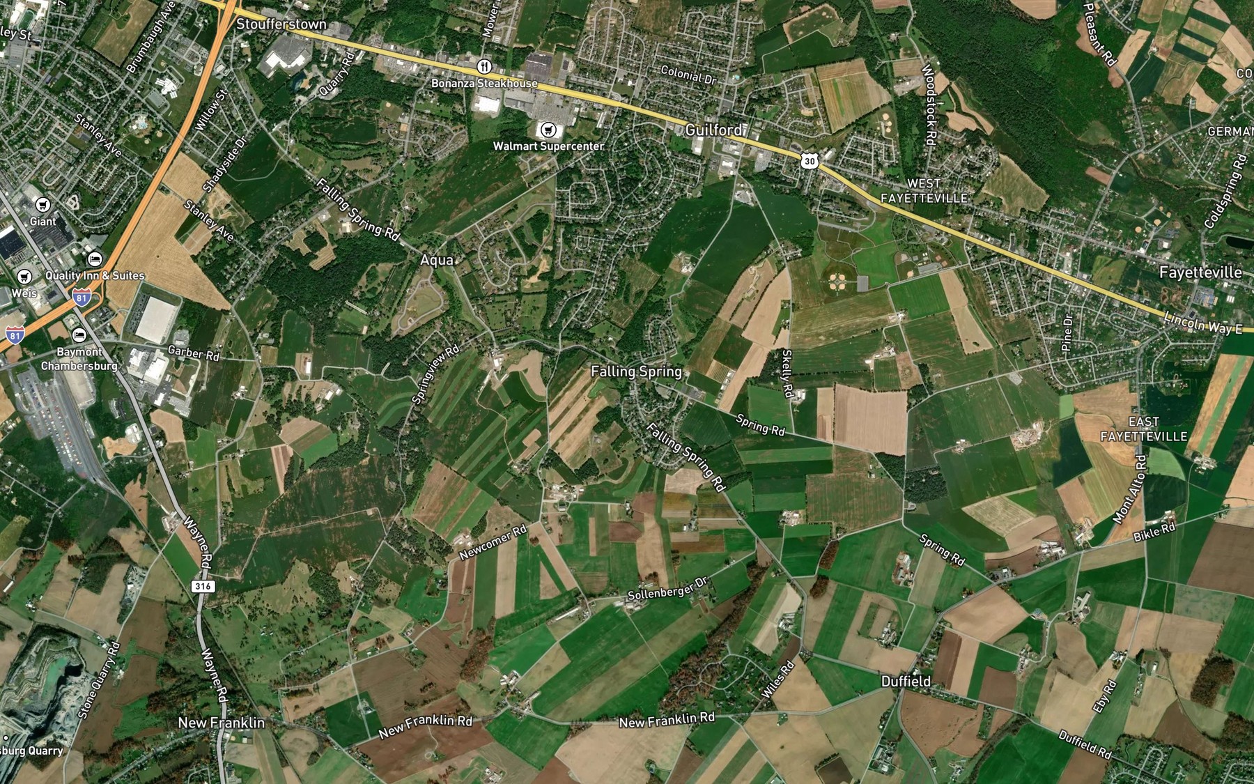 Satellite map of the Falling Spring