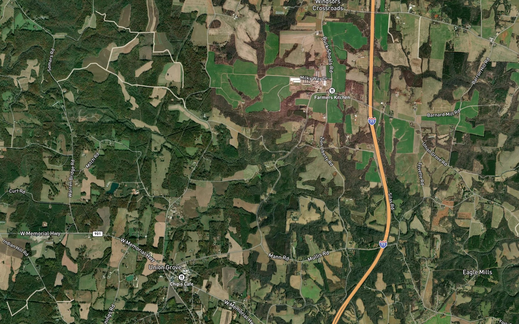 Satellite map of the Buck Shoals Branch