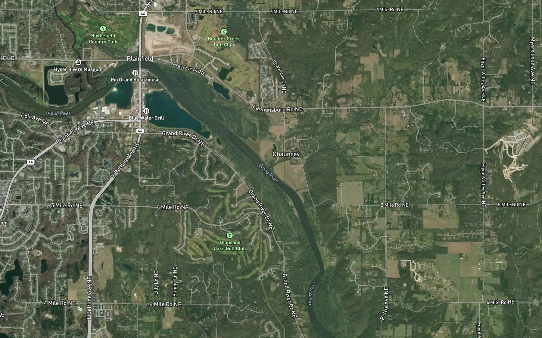 Satellite map of the Bear Creek
