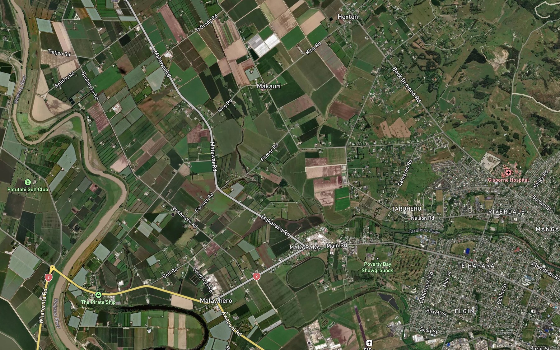 Satellite map of the Taruheru River