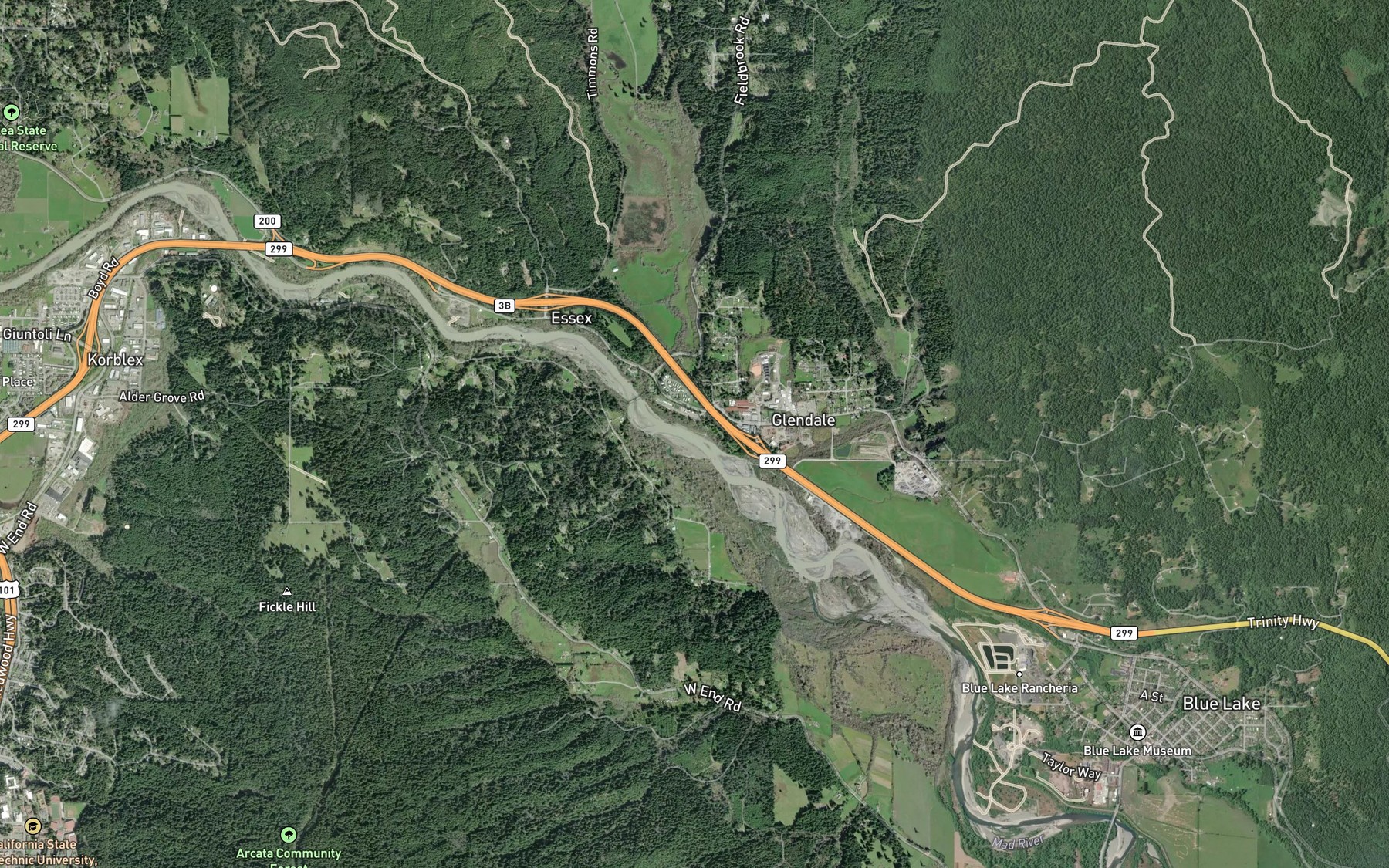Satellite map of the Hall Creek
