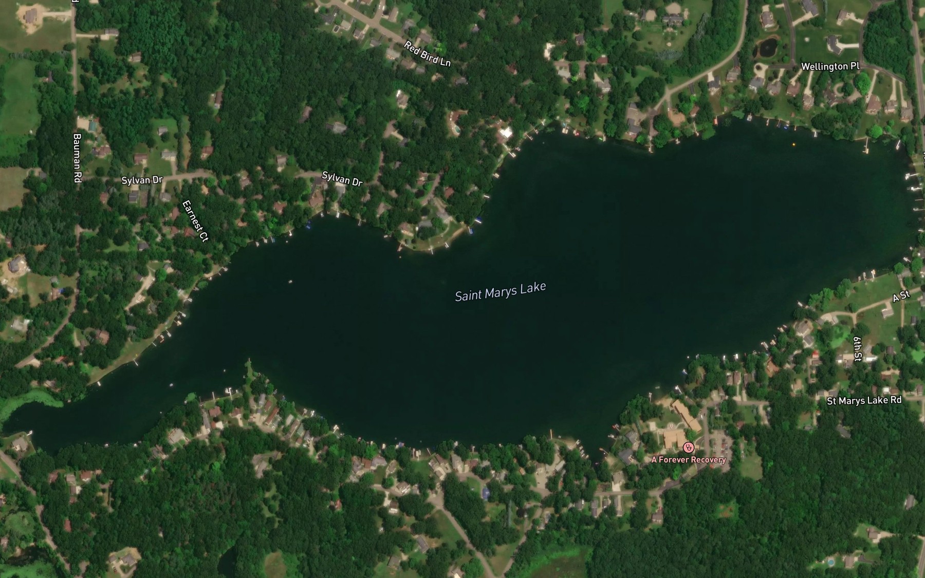 Satellite map of the Saint Marys Lake
