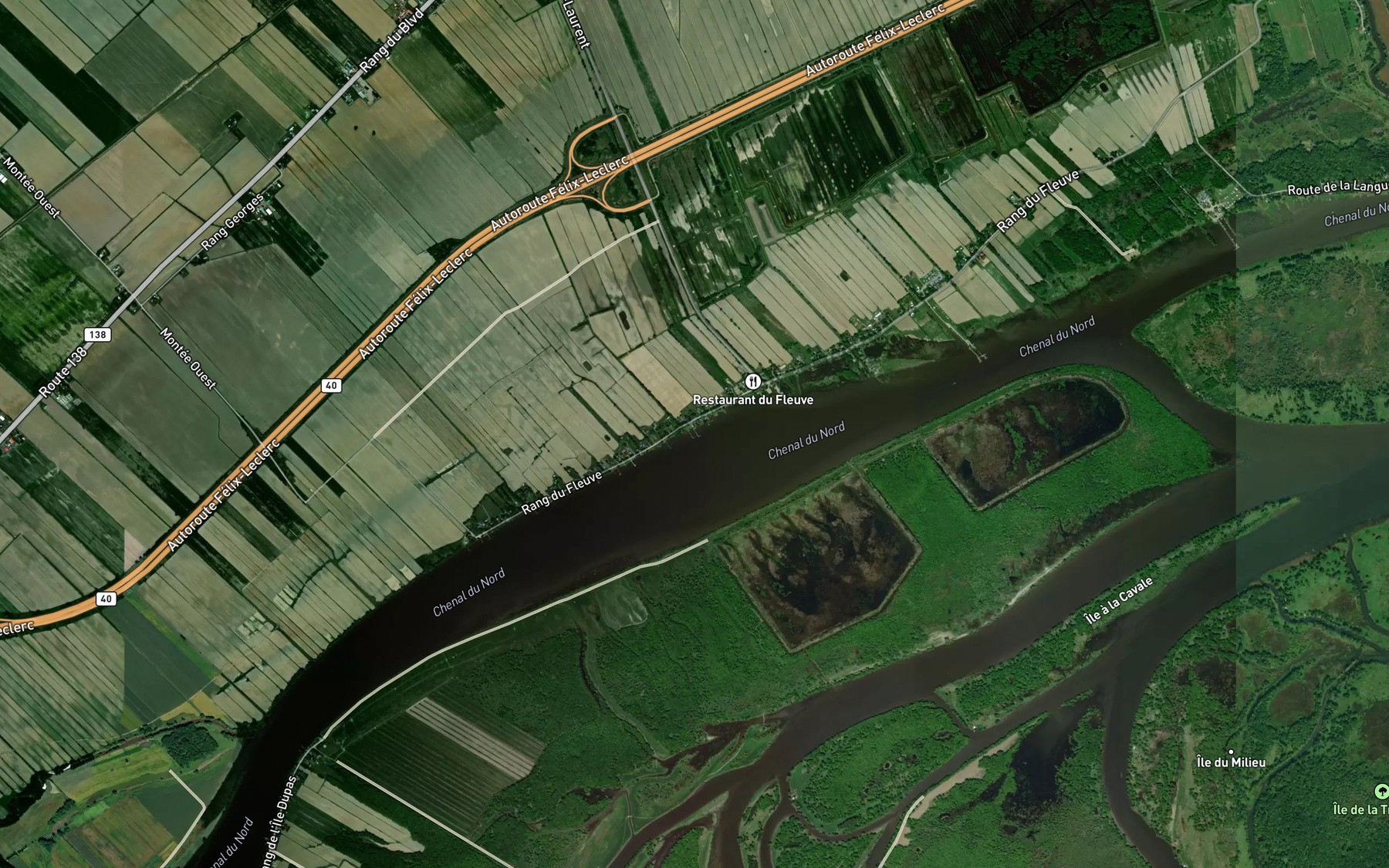 Satellite map of the Cours d'eau de la Baie Belair