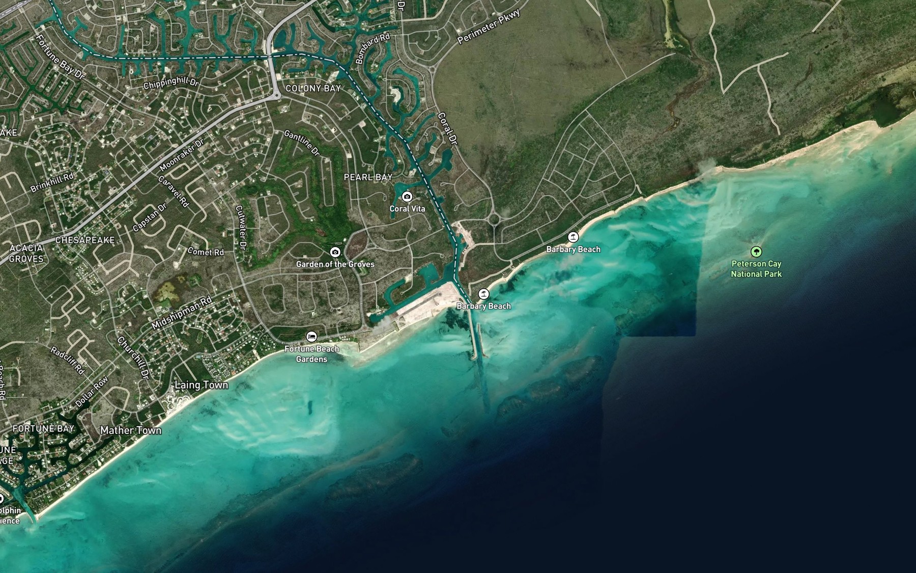 Satellite map of the Grand Lucayan Waterway