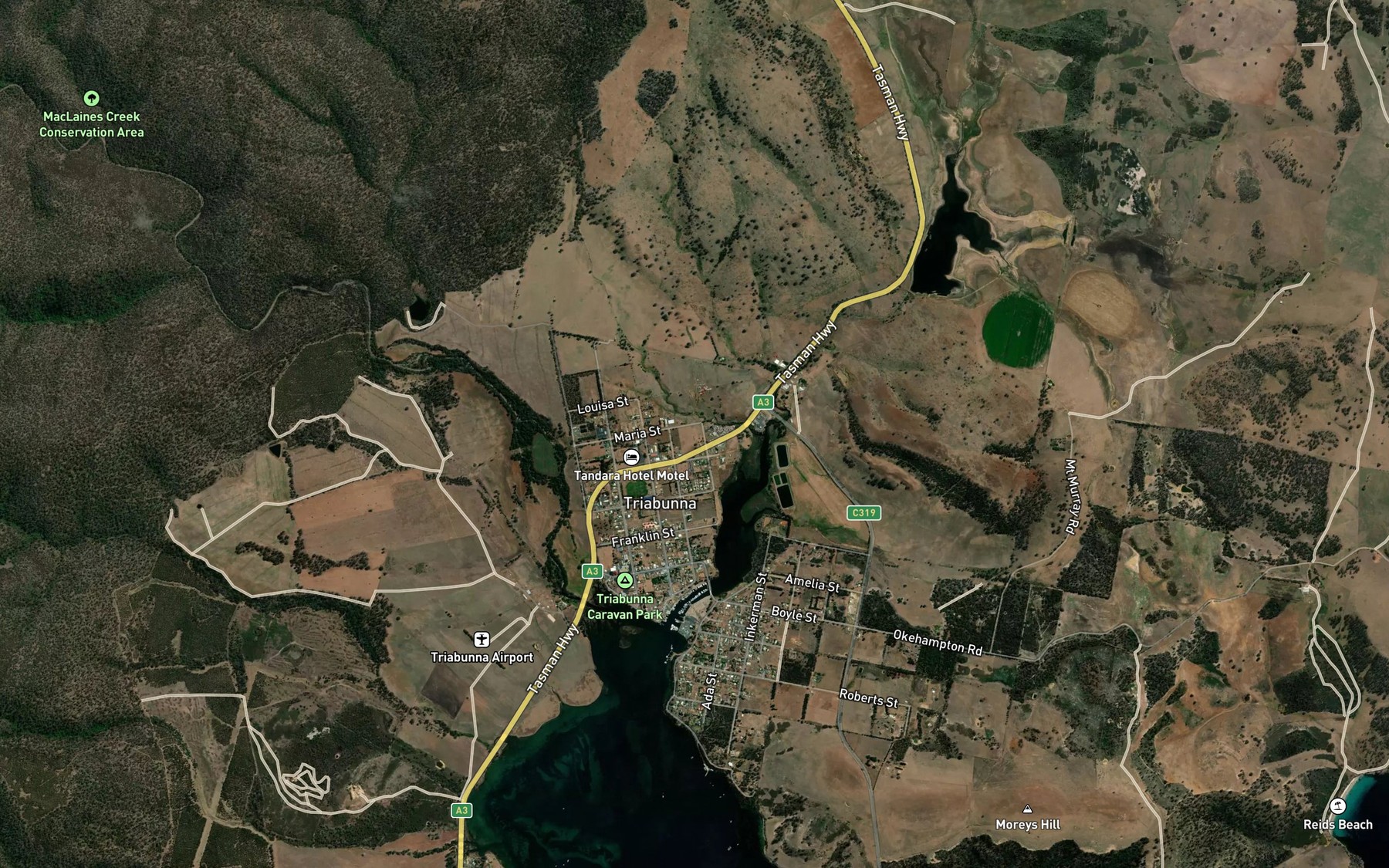 Satellite map of the McLaine Creek