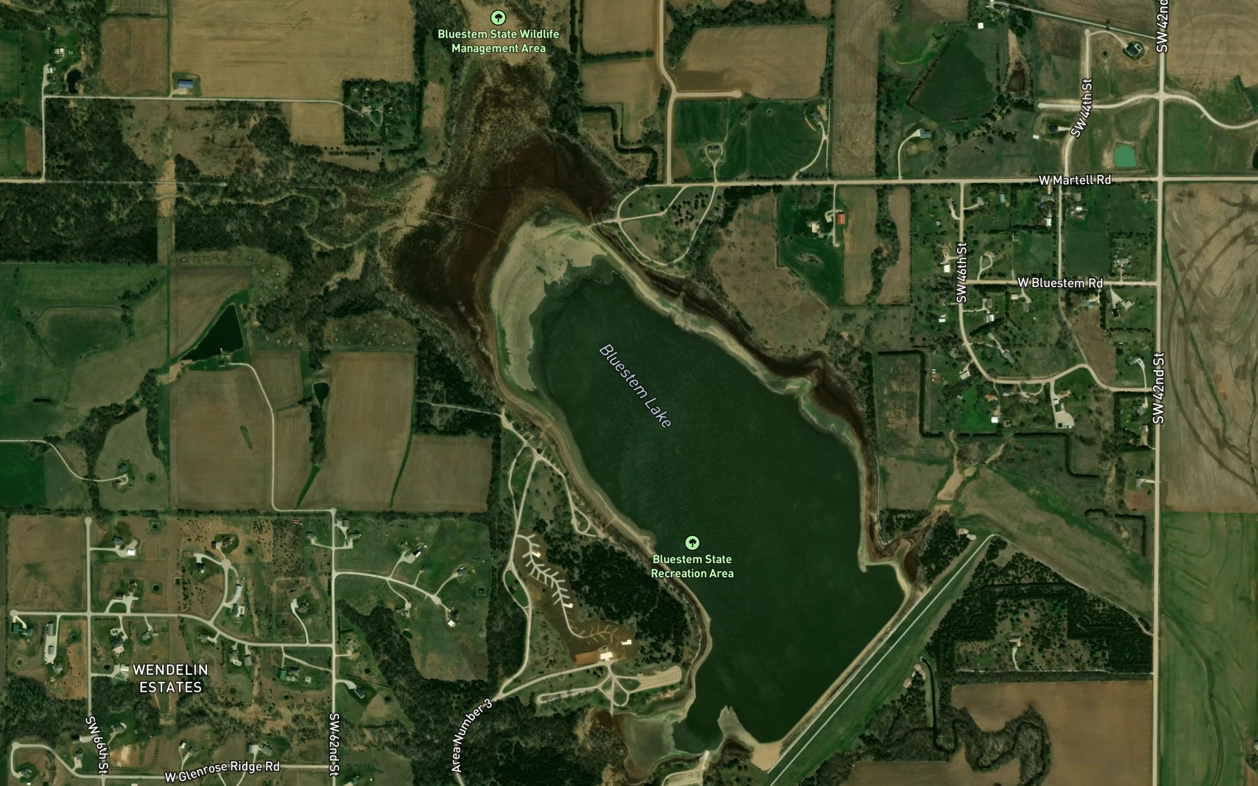 Satellite map of the Bluestem Lake