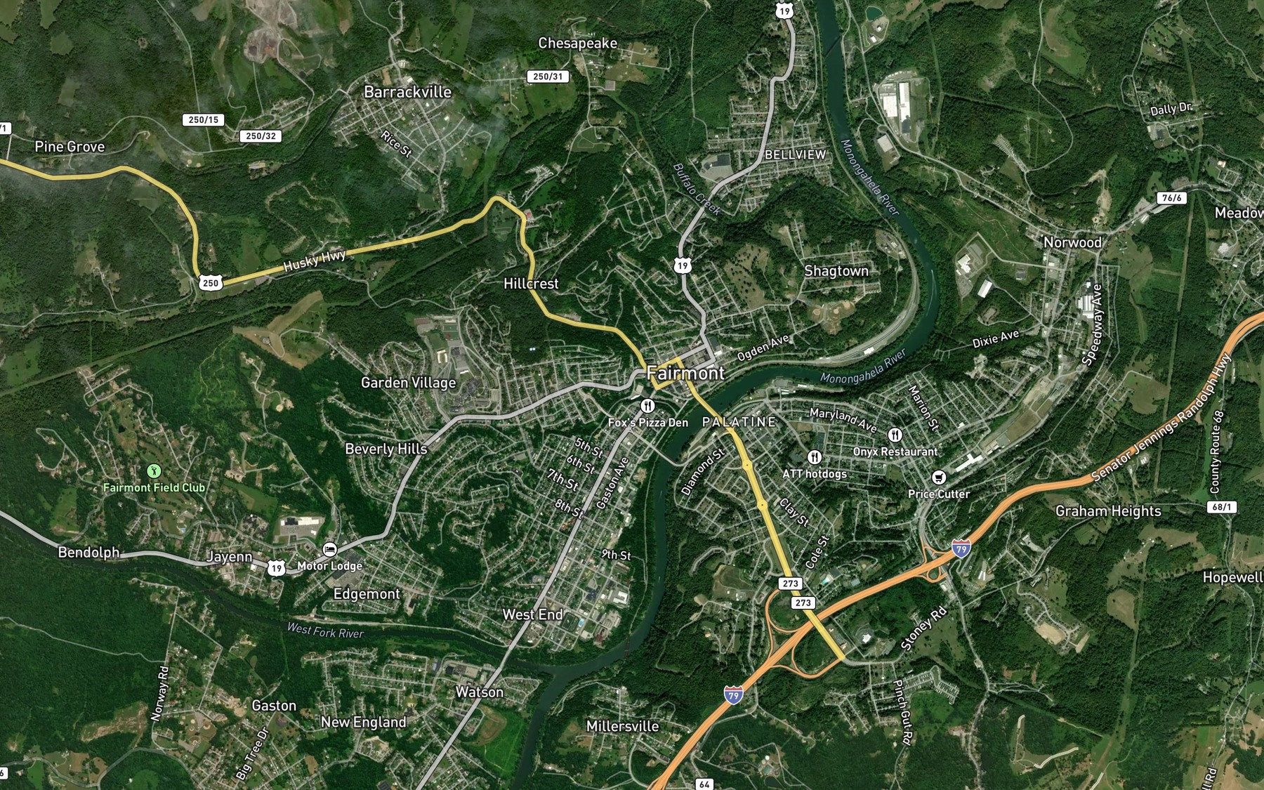 Satellite map of the Coal Run