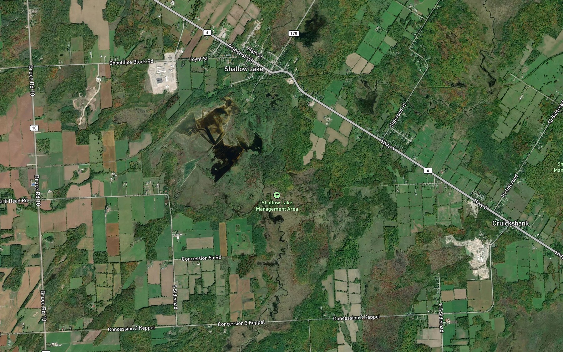 Satellite map of the Cashore Creek