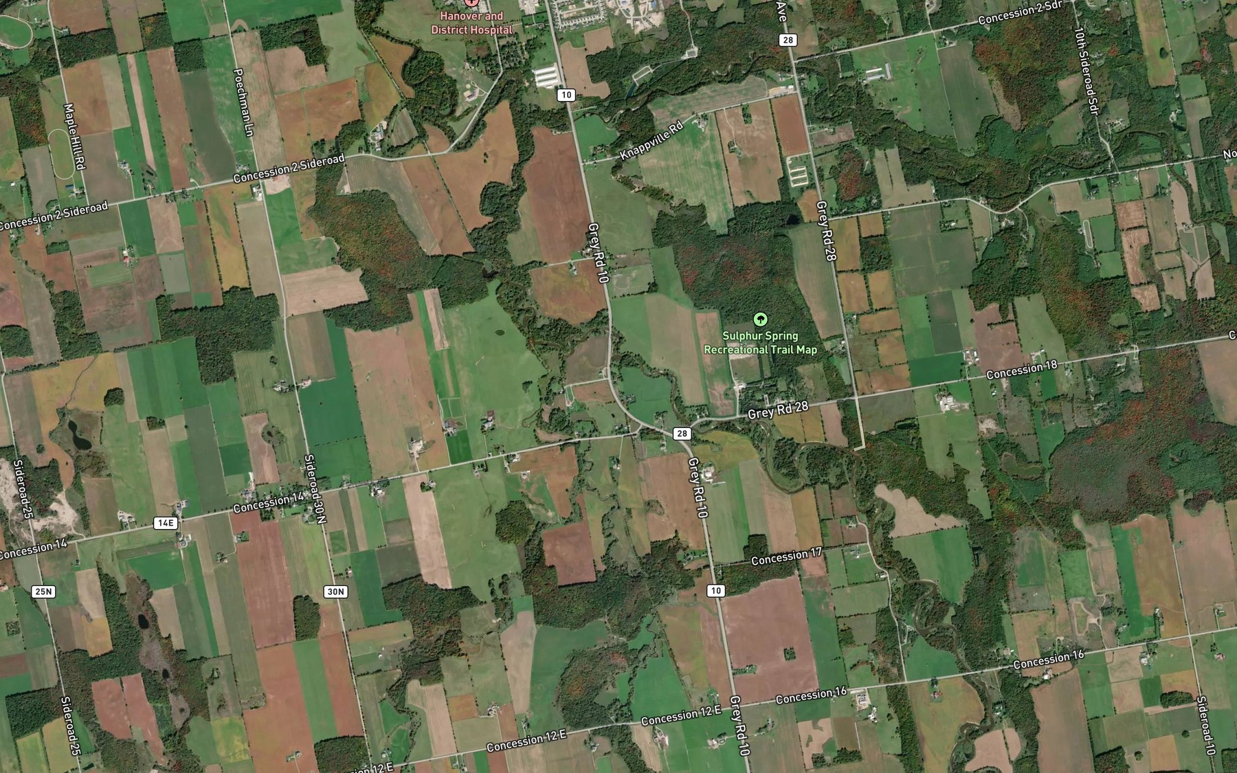 Satellite map of the Meux Creek
