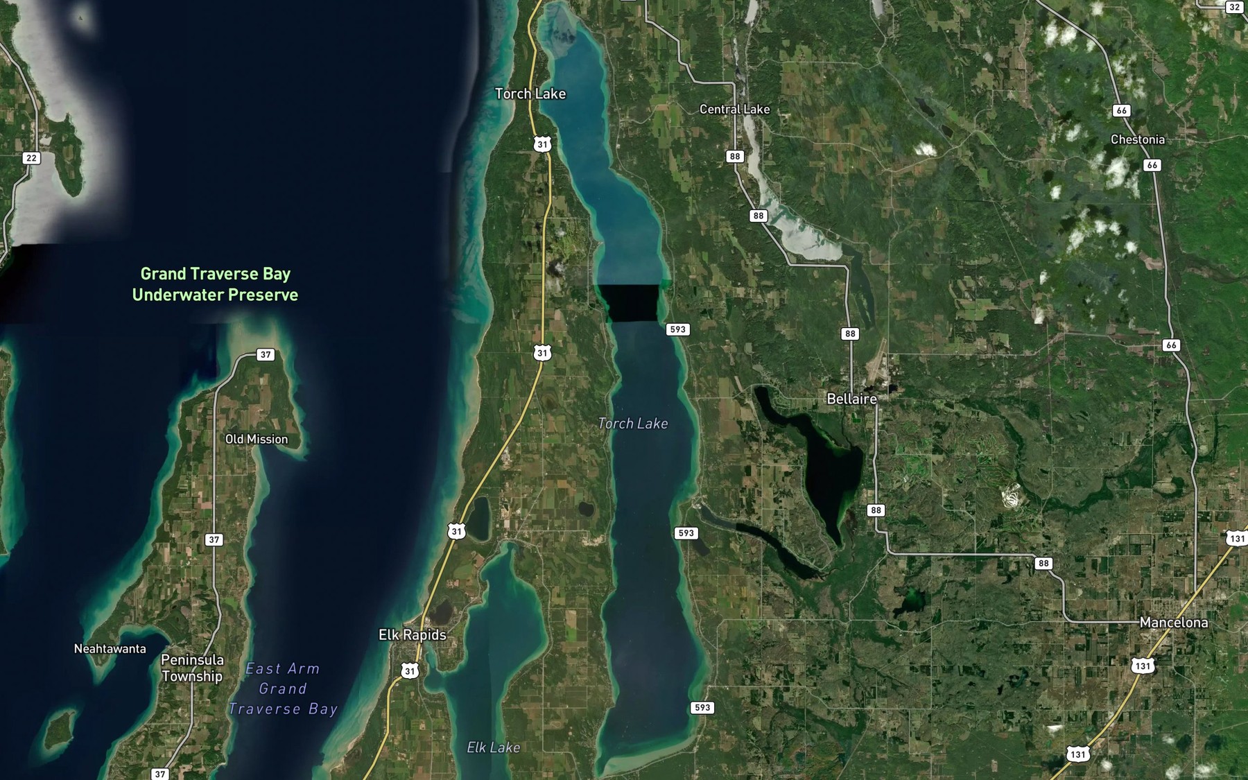 Satellite map of the Torch Lake