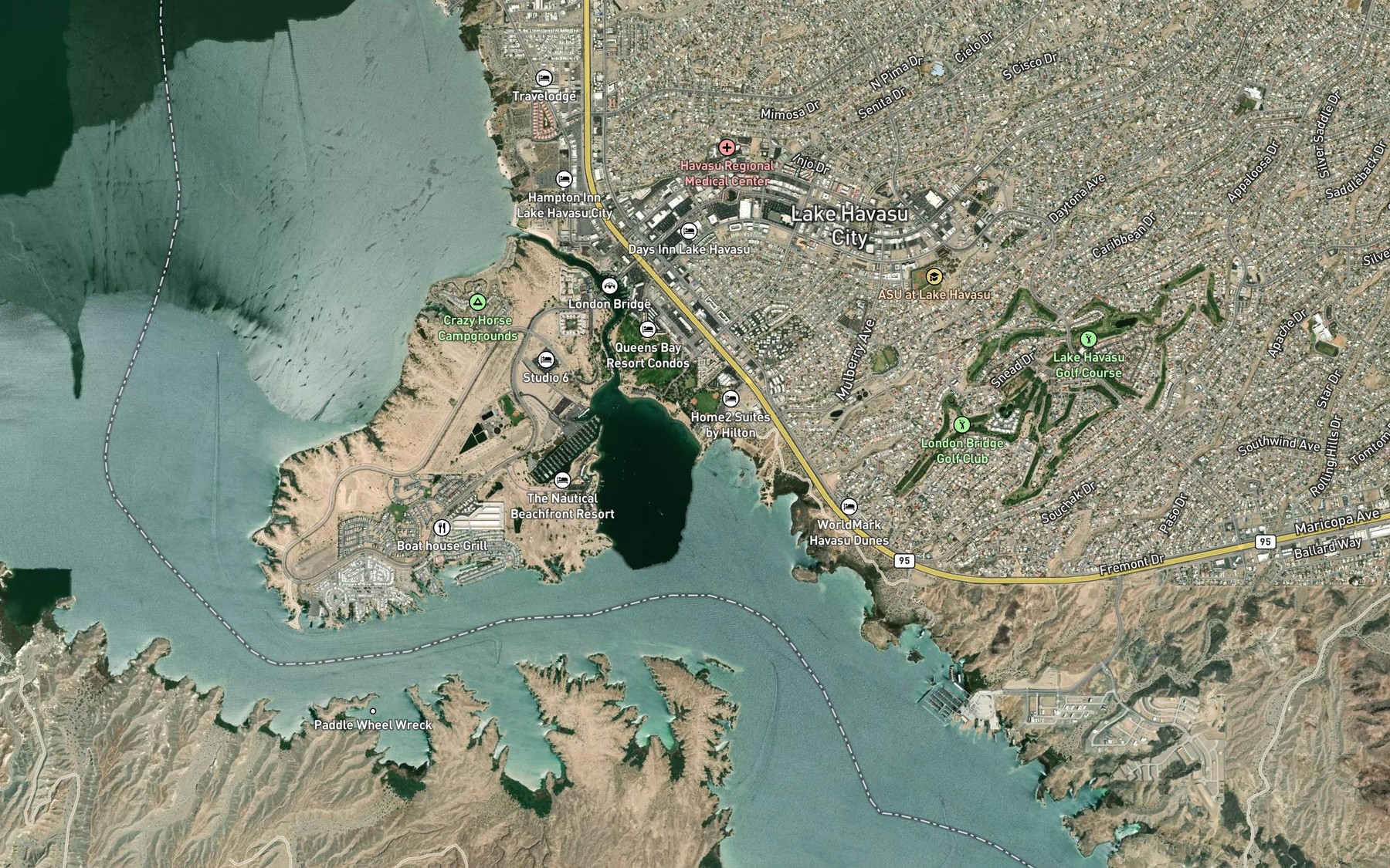 Satellite map of the Pima Wash