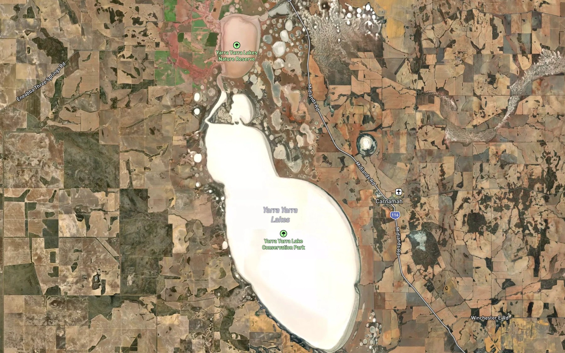 Satellite map of the Yarra Yarra Lakes
