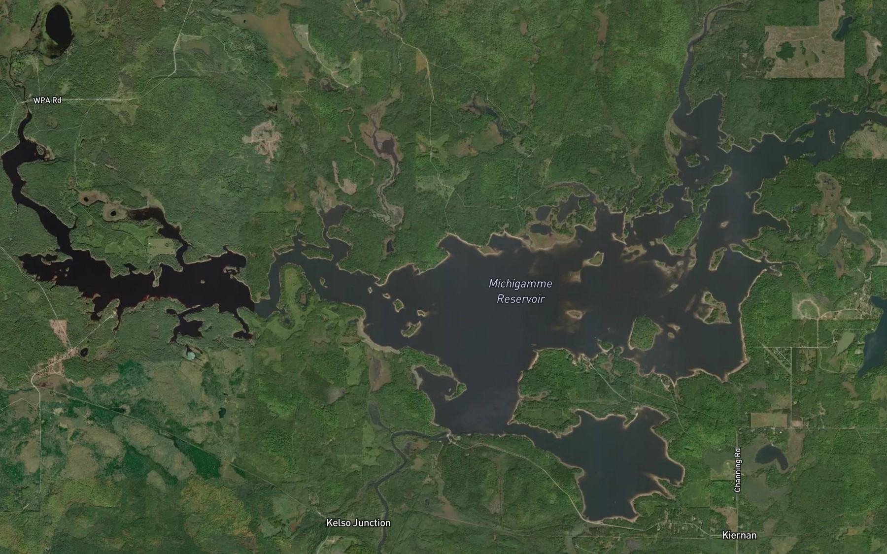 Satellite map of the Michigamme Reservoir