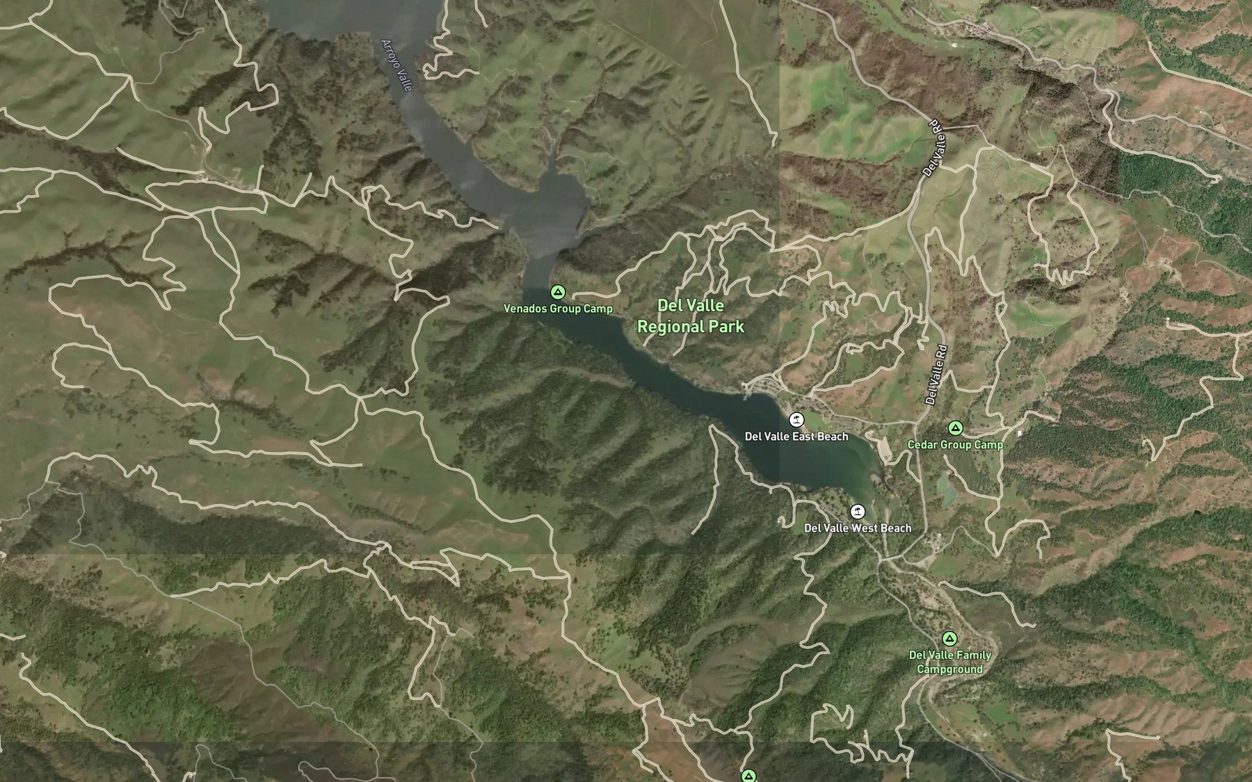 Satellite map of the Lake del Valle