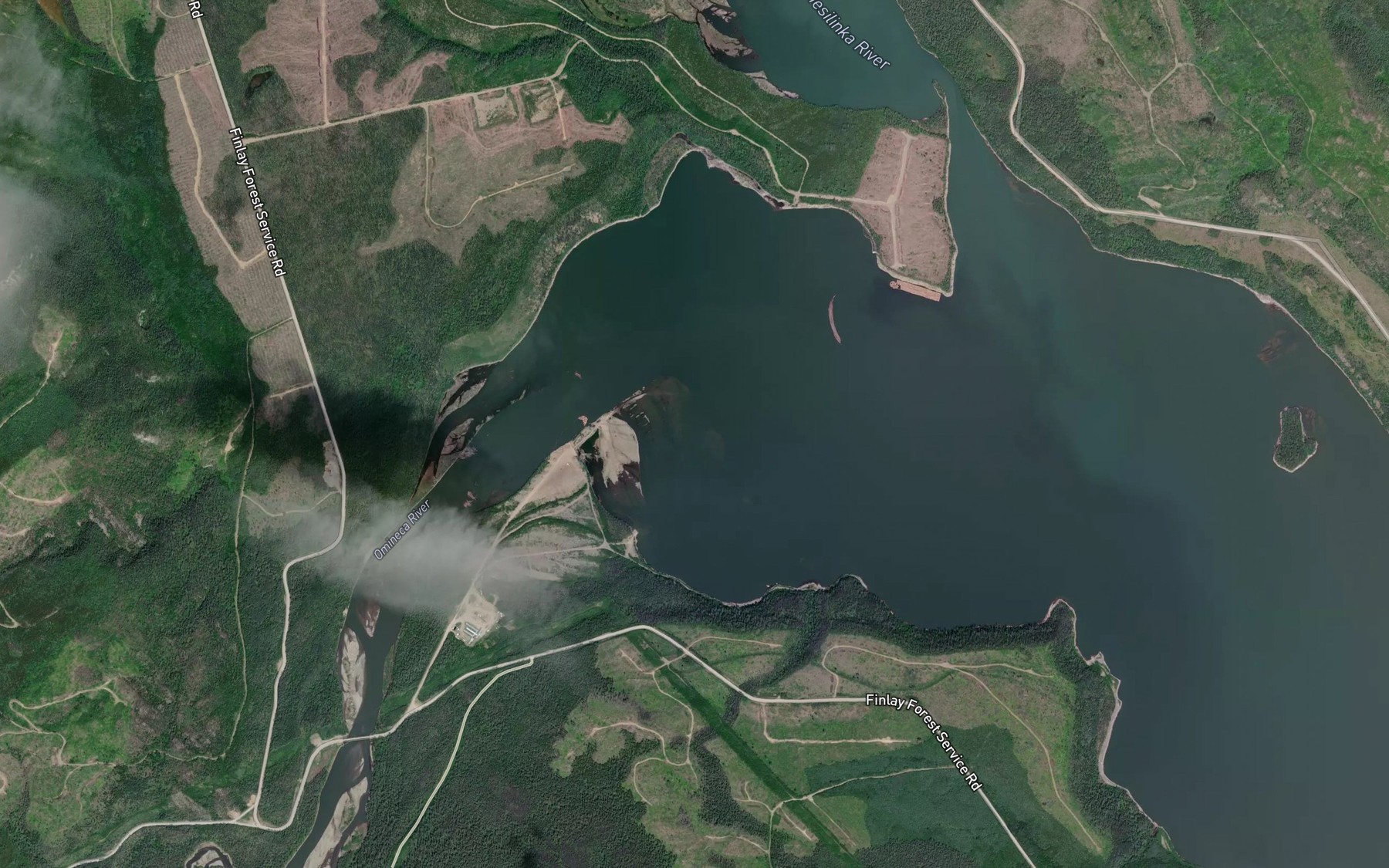 Satellite map of the Omineca River