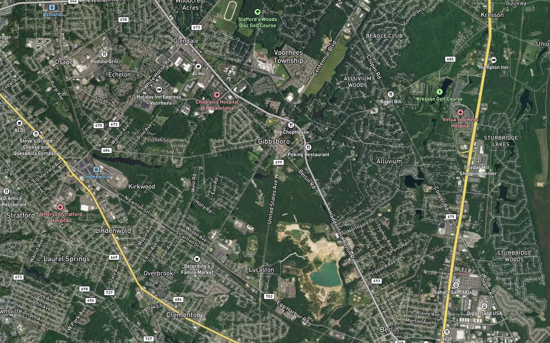 Satellite map of the Haney Run Branch