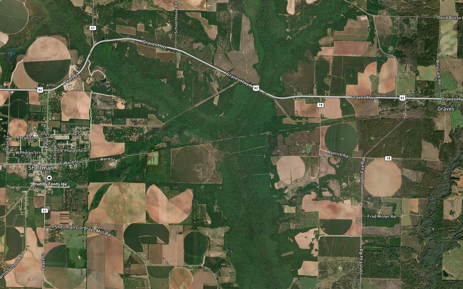Satellite map of the Little Ichawaynochaway Creek