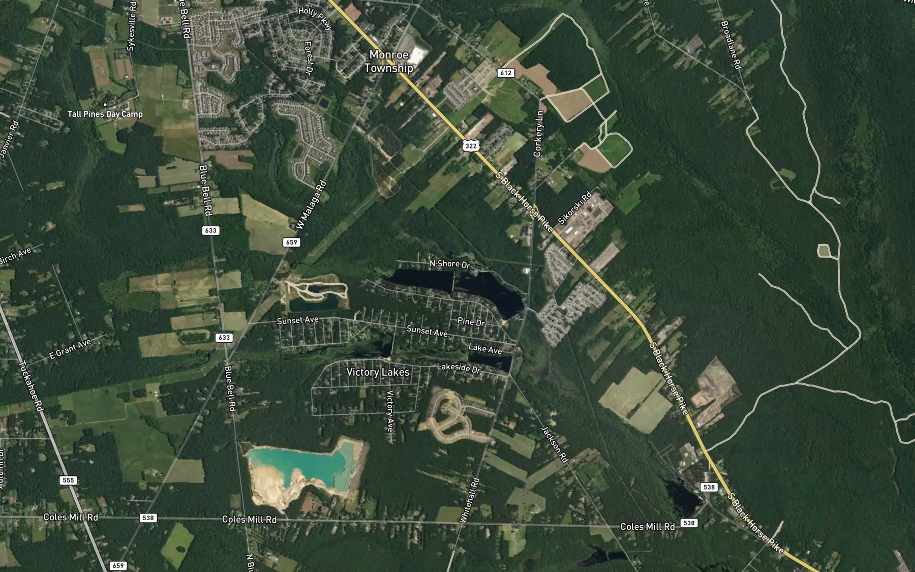 Satellite map of the Timber Lakes